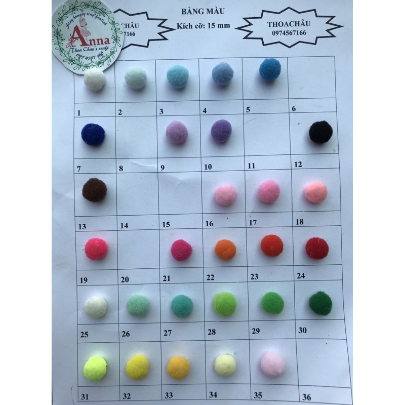Pompom 50v Được chọn màu/Tuỳ chọn kích cỡ 3cm-2,5cm-2cm-1,5cm-1cm