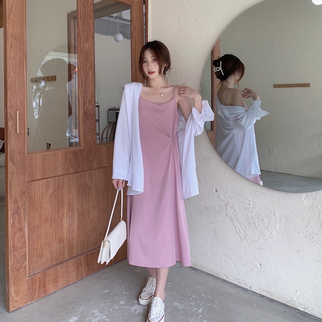 Đầm hai dây SUXI dáng rộng đơn giản thời trang mùa hè cổ điển dành cho nữ