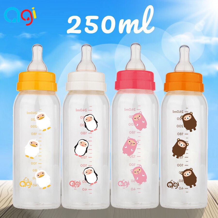 Bình Sữa Agi, Bình sữa cổ hẹp cho bé sơ sinh trẻ em 60ml - 140ml - 250ml (Mẫu Mới)