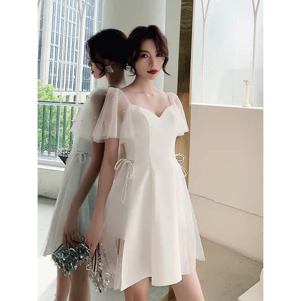 [GIÁ SỈ] [Hình thật] Đầm dự tiệc xoè lưới nhũ đính hạt nơ eo | BigBuy360 - bigbuy360.vn