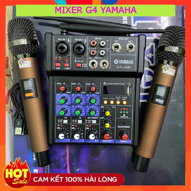 Mixer G4 Yamaha Blutooth ☀️ FREE SHIP ☀️ Mixer Chuyên Karaoke, Livestream, Thu Âm Cao Cấp- Tặng Kèm 2 Micro Không Dây