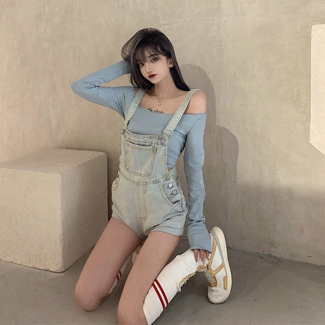 Quần Yếm Denim Ống Rộng Thời Trang Dành Cho Nữ