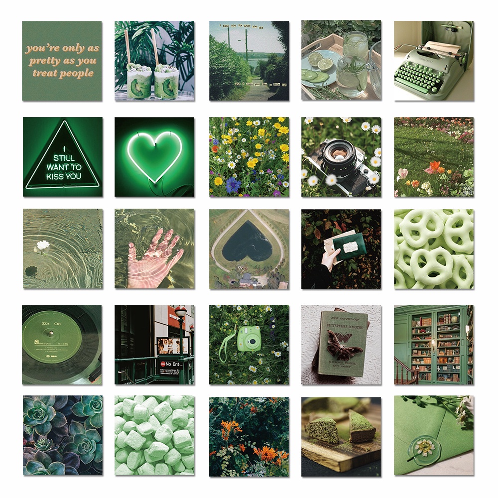 Bộ 50 miếng dán trang trí máy tính xách tay chống thấm nước hình phong cảnh xanh lá