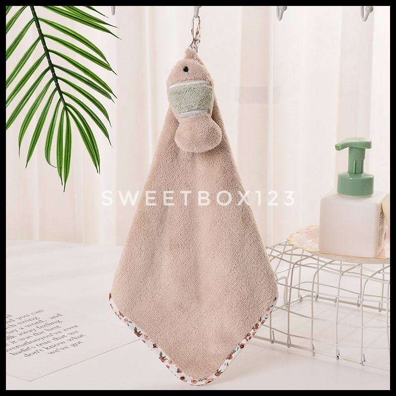 Khăn Lau Tay Nhà Bếp Phòng Tắm Có Móc Treo Thấm Hút Cao Tông Pastel Hình Cá