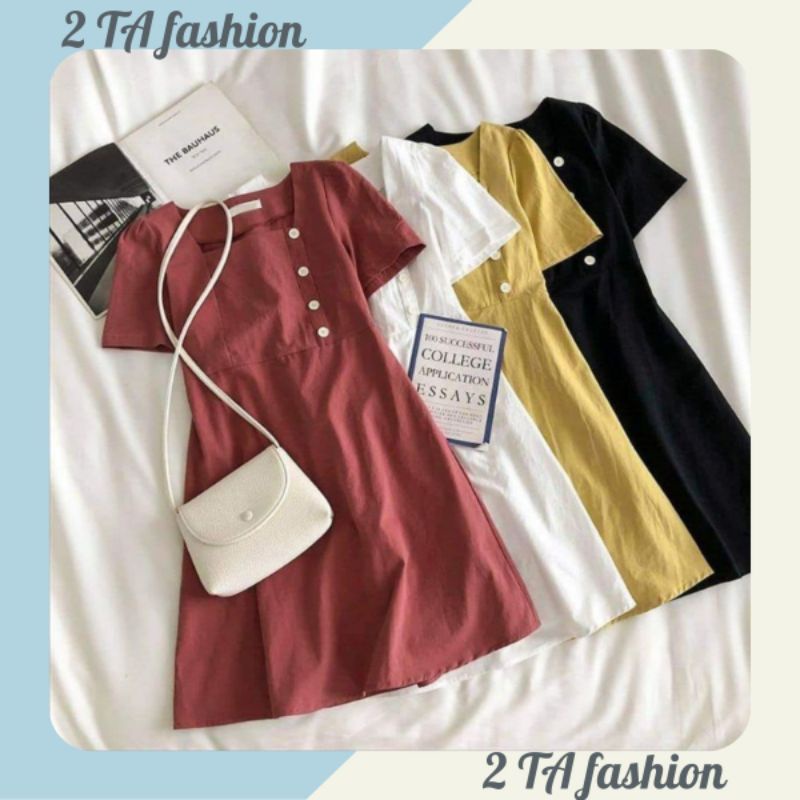 (Order) váy đầm liền ngắn tay vải thô mẫu mã mới phong cách nhẹ nhàng nữ tính mùa hè 2021