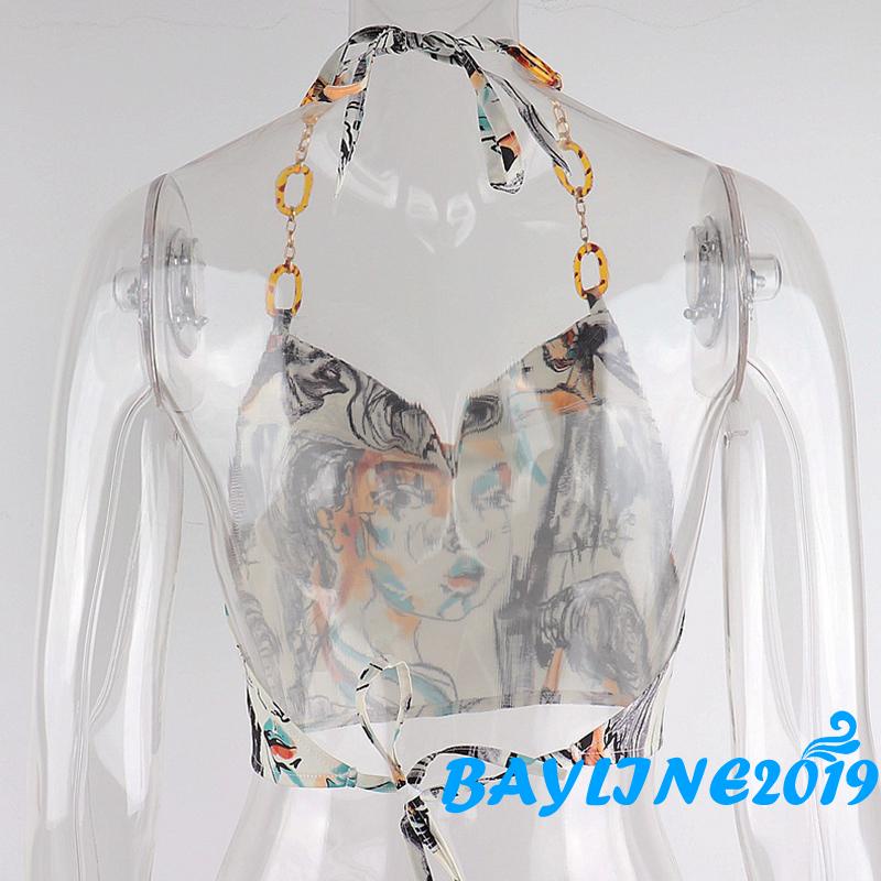 Áo Croptop Cổ Yếm Cột Dây In Họa Tiết Nhân Vật Thời Trang Mùa Hè Cho Nữ