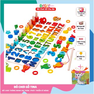 Đồ chơi gỗ bảng chữ cái cho bé , bảng chữ cái bằng gỗ tina, bé học chữ cái, số đếm, thả khối hình học kèm trò chơi