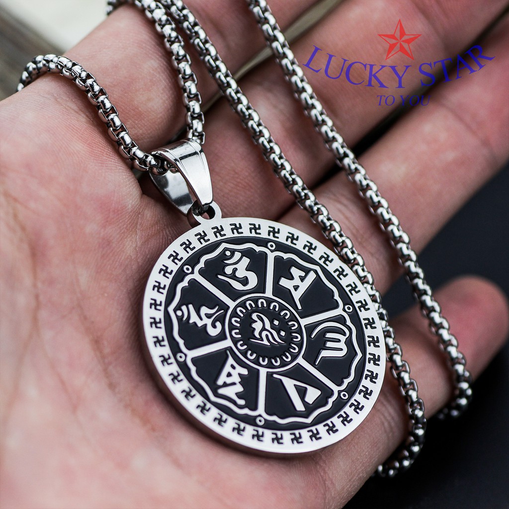 Dây chuyền OM MANI PAD ME HUM nam titan 3.8cm bình an may mắn