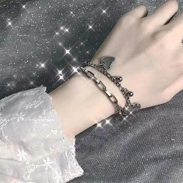 【Ready Stock】○○○Japan and South Korea Harajuku style fashion European and American hip-hop bracelet, trendy street style accessories, cool love double-layer bracelet female