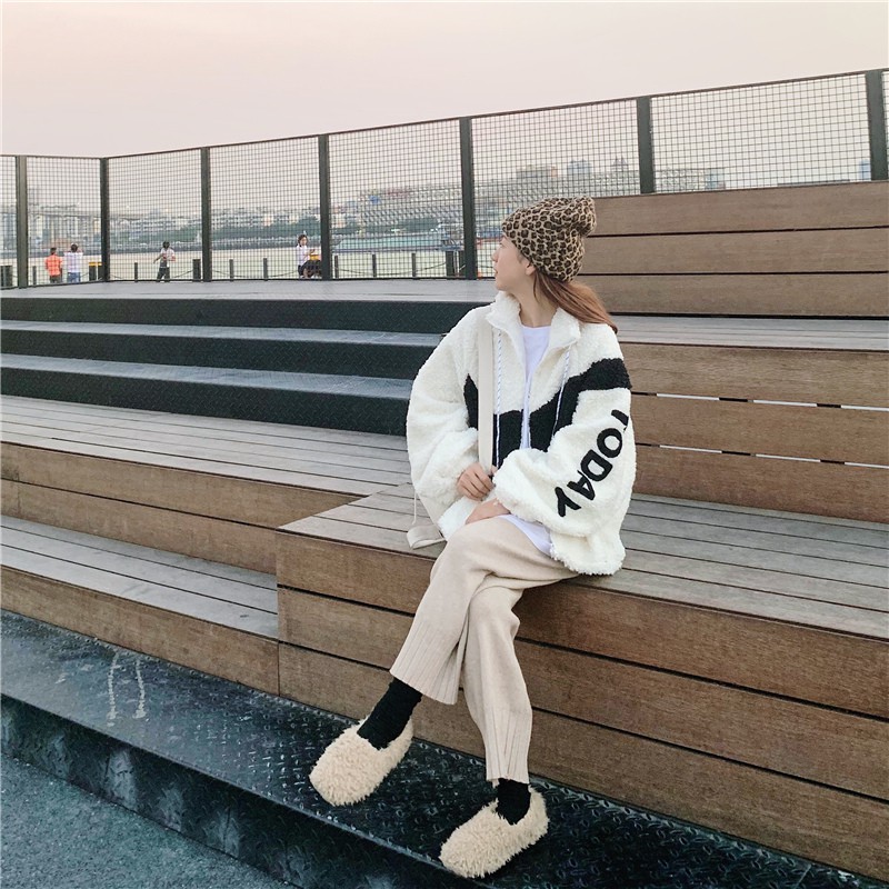 Áo khoác len lông cừu năng động phiên bản Hàn, Áo khoác lông cừu unisex chất đẹp | BigBuy360 - bigbuy360.vn