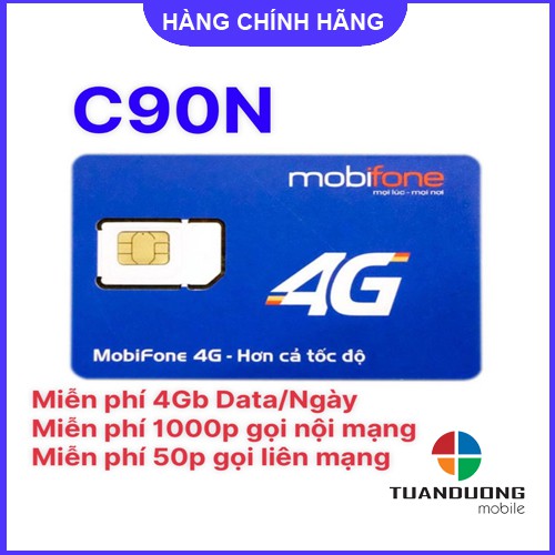 Sim 4G Mobifone C90N 4GB/1Ngày - Nghe Gọi Miễn Phí 1000P Nội Mạng - Tháng Đầu Vào Mạng Miễn Phí