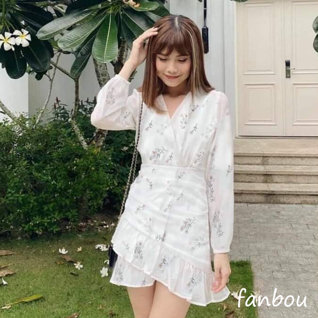 Đầm Nữ Lụa Hoa Xinh Vintage Cổ Bèo Xéo Tay Dài | BigBuy360 - bigbuy360.vn