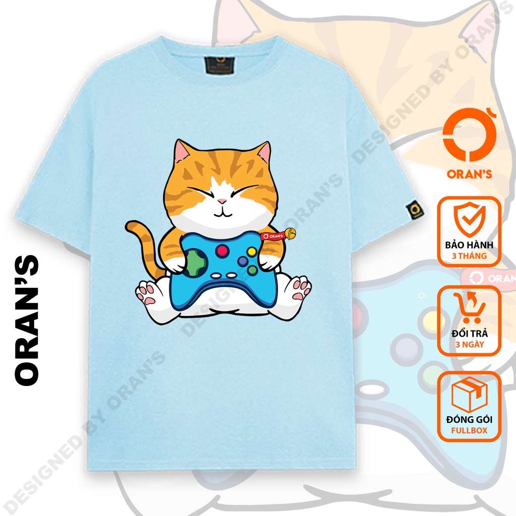 Áo thun tay lỡ ORAN'S Couple Tee in hình mèo vàng chơi game áo đôi nam nữ Oversize chất COTTON 4C FULLBOX