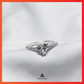 Nhẫn tim đá bé chất liệu bạc ta lành tính, nhẫn tim viền đá tinh tế