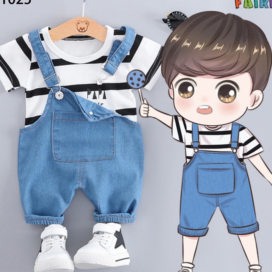 Set Yếm Jean / Bò Cho Bé Trai Bé Gái Và Áo Thun Cộc Tay Cotton Size Từ 0- 4 Tuổi MINTSCLOSET Mint's Closet S1025