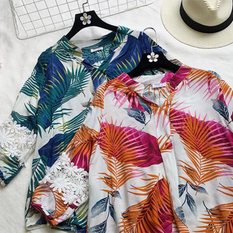 Áo sơ mi nữ tay dài cổ chữ V họa tiết thanh lịch | BigBuy360 - bigbuy360.vn