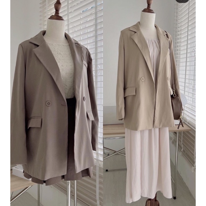 [Ảnh thật/Video] Áo blazer hàn quốc siêu xinh dáng dài mềm mịn đứng from