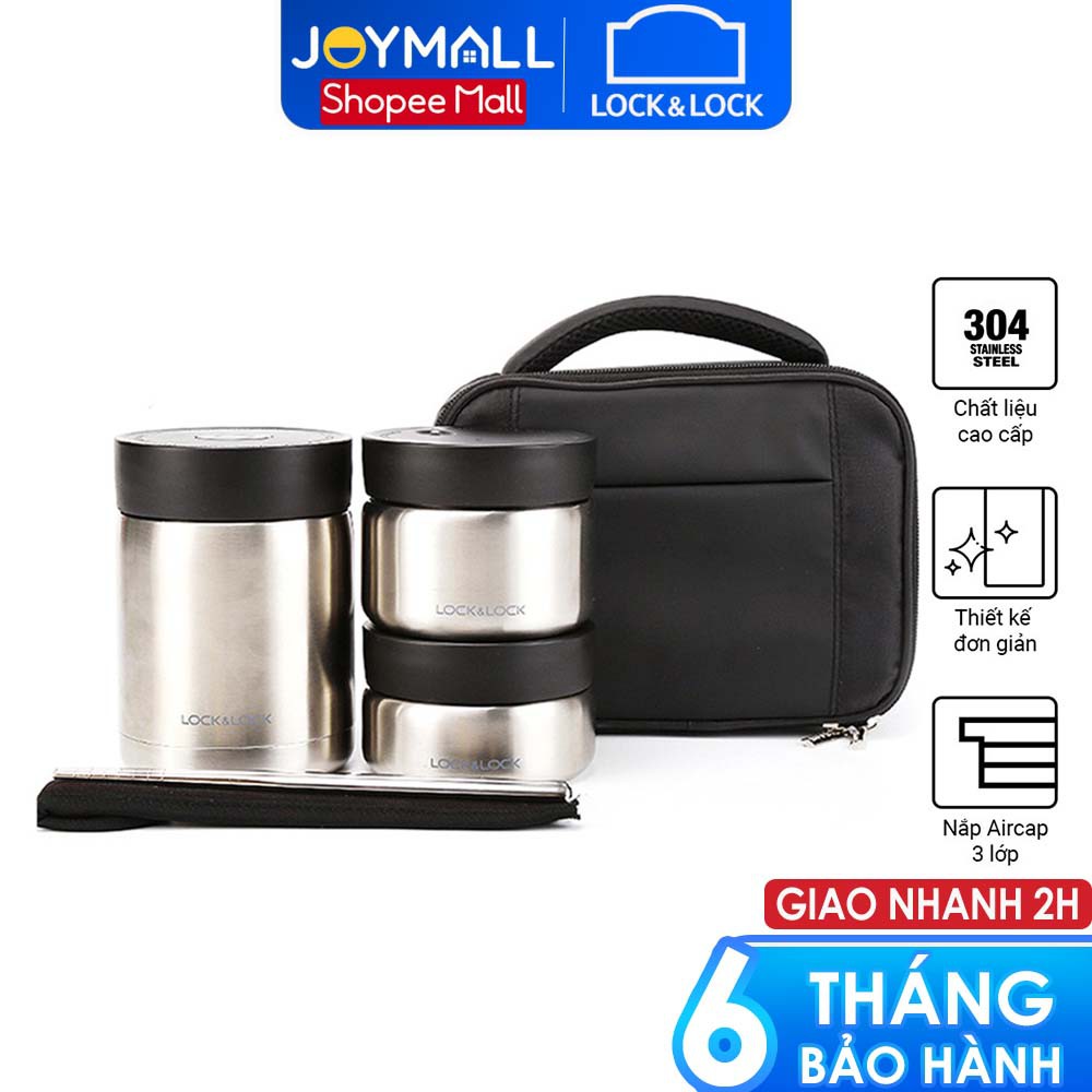 Bộ hộp cơm giữ nhiệt Lock&Lock 3 ngăn LHC8031SLV - Hàng chính hãng, có nút thoát hơi điều chỉnh - JoyMall