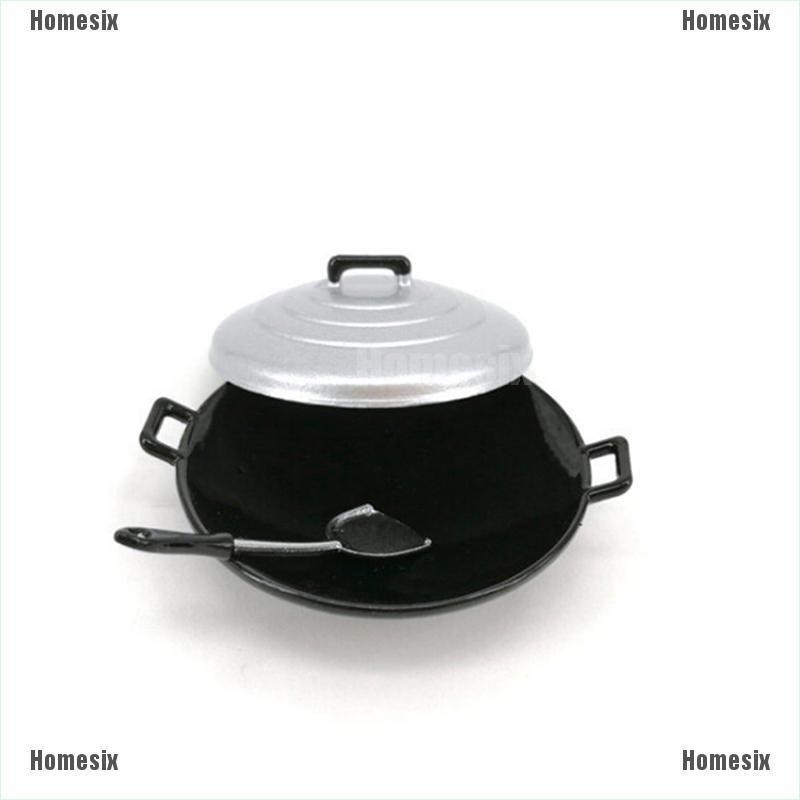 [HoMSI] 3Pcs/set 1:12 dollhouse miniature kitchen wok pot cover pancake turner toys SUU