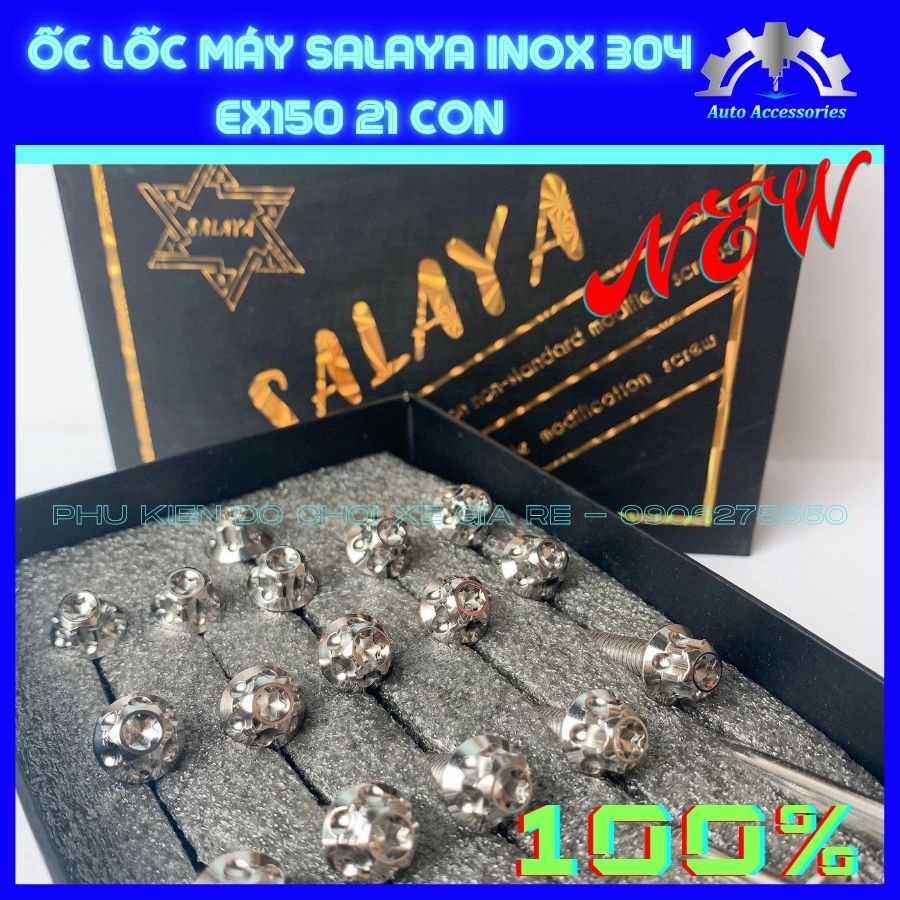 ỐC SALAYA - Ốc Lốc Máy Ex150, Salaya Inox 304, số lượng 21 con. Như hình, giúp trang trí xe, bền chắc đẹp