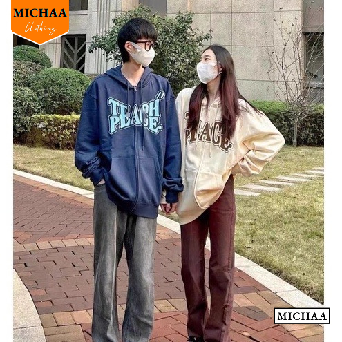 Áo Khoác Hoodie Nỉ TEACH PEACE Nam Nữ Ulzzang Unisex, Áo Khoác Form Rộng Thời Trang - MICHAA AKN96
