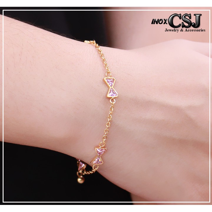 Lắc tay hình nơ gắn đá hồng cực xinh