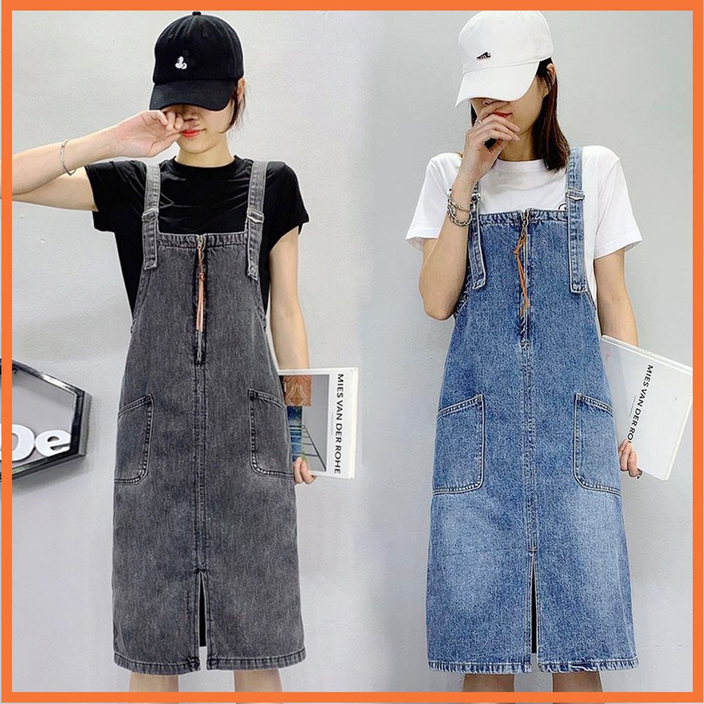 Yếm váy jean HANOIJEAN - Váy yếm dài dây kéo ulzzang yếm phong cách Hàn Quốc YJ014