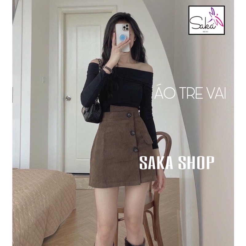 Áo thun tay dài trễ vai vải đẹp