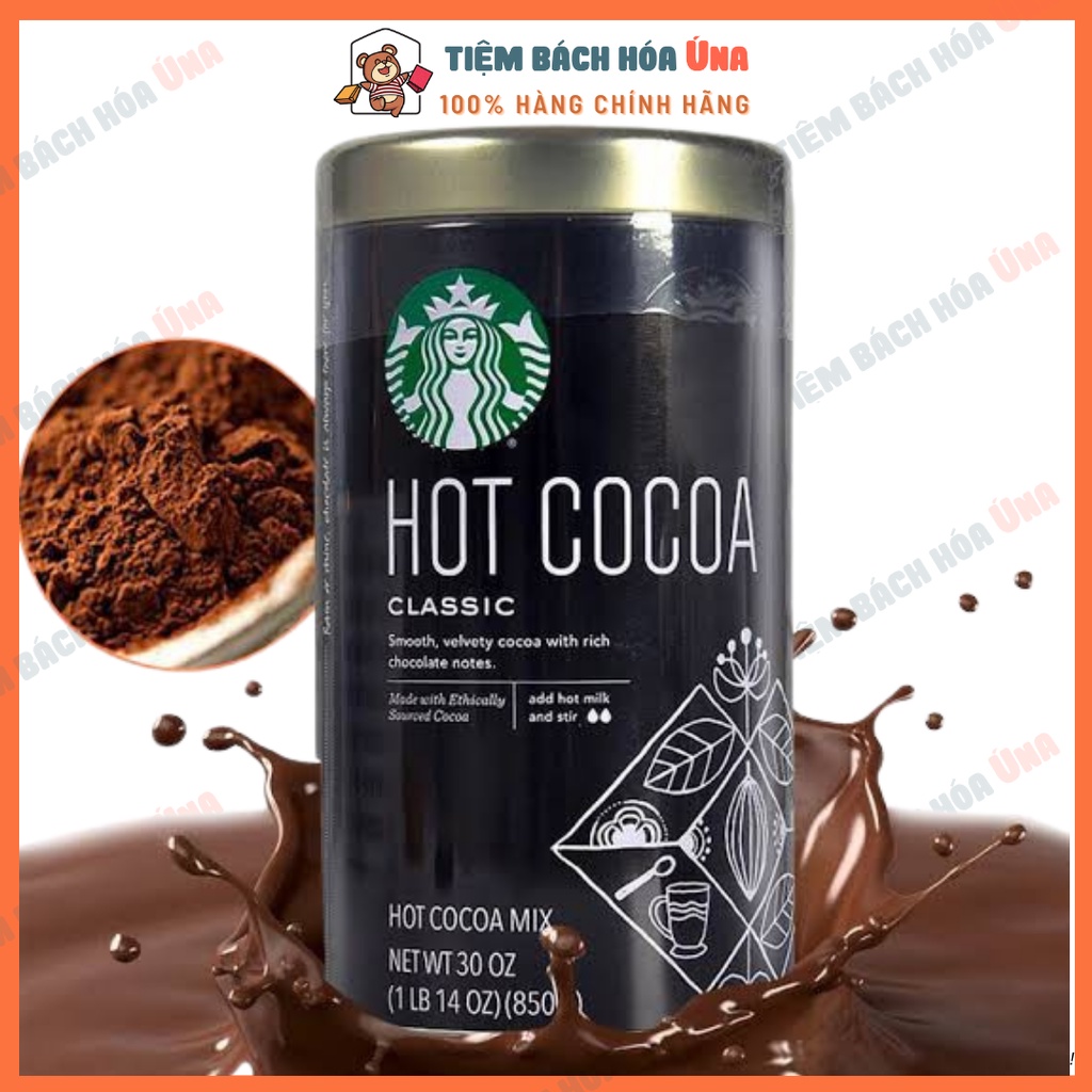 [THANH LÝ, MÓP VỎ, DATE XA] Bột Cacao STARBUCKS Hot Cocoa Classic hộp 850g ít ngọt, ngon, thơm pha trà sữa, làm bánh