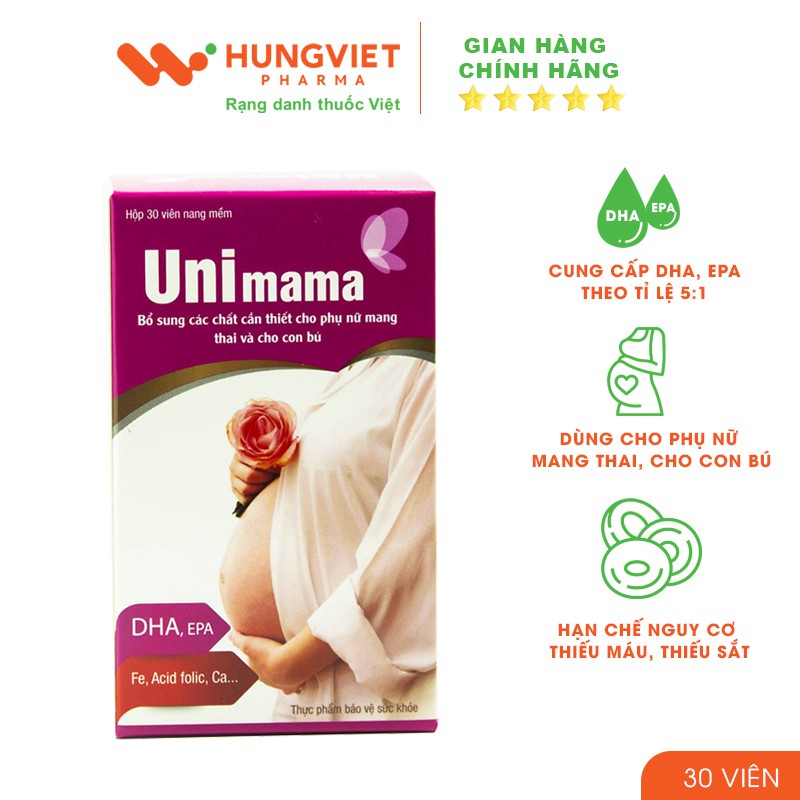 UNIMAMA - Bổ sung DHA, Vitamin và khoáng chất cho phụ nữ mang thai (lọ 30 viên)