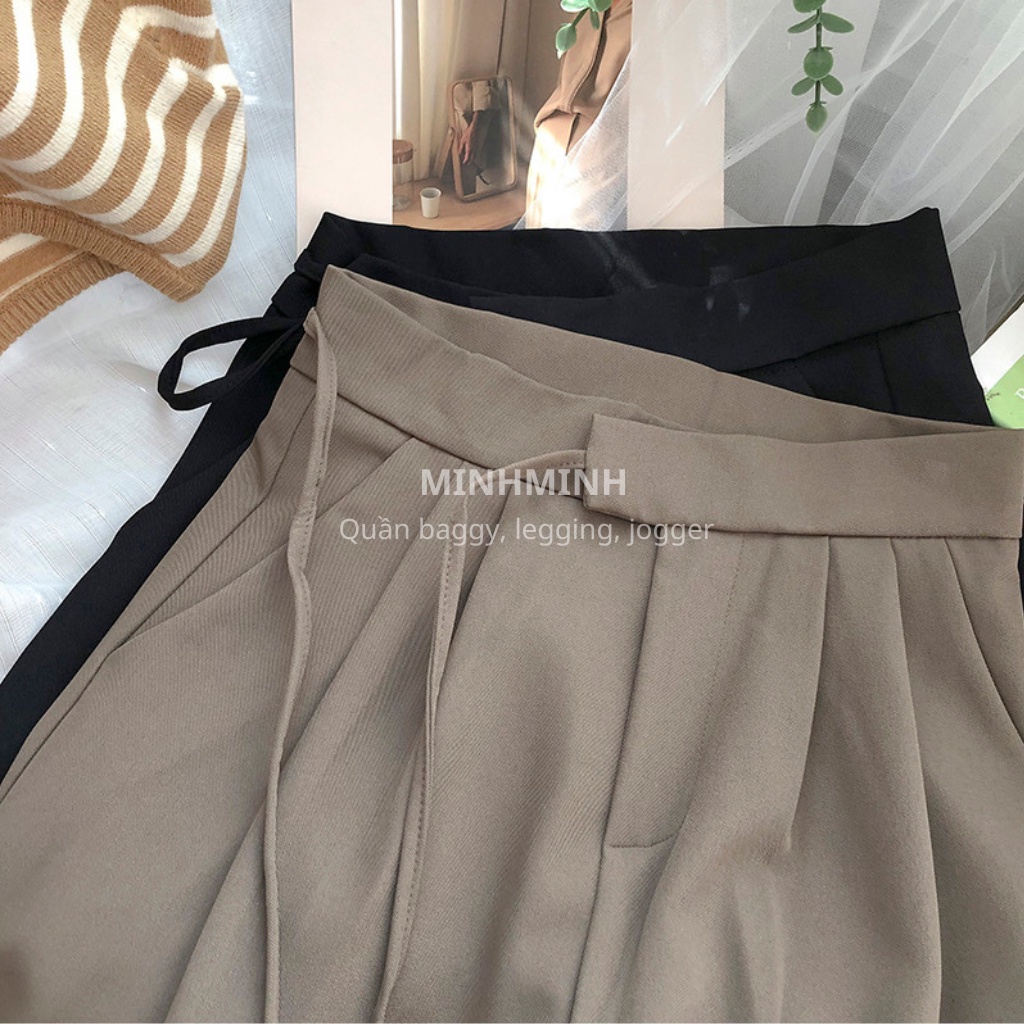 Quần Ống Rộng Nữ Lưng Cao Phối Dây Buộc Eo Chất Chéo Hàn M015, Quần Tây Công Sở Cạp Cao Phong Cách Ulzzang
