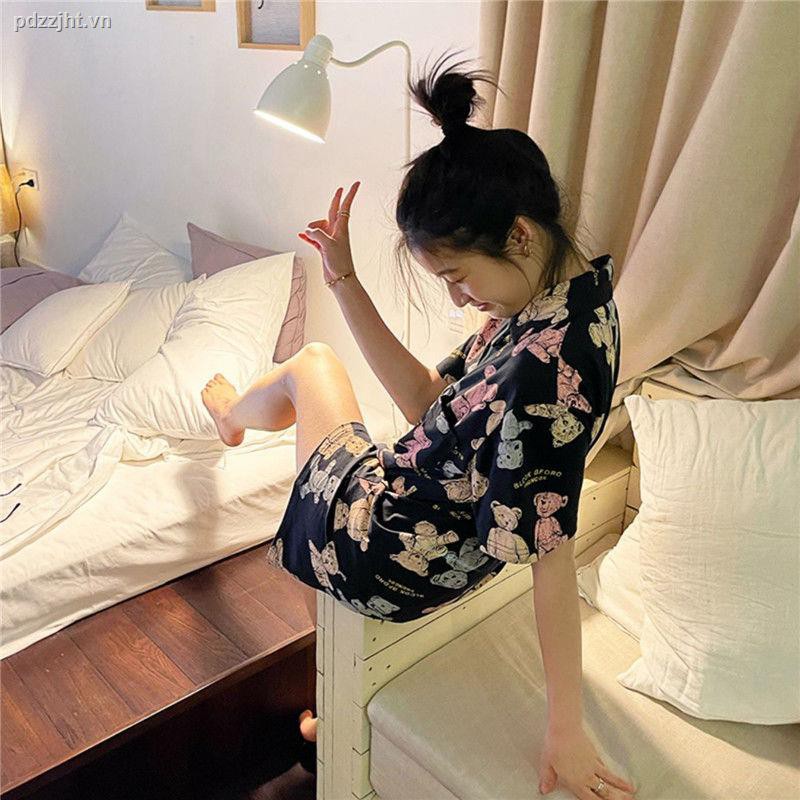 Bộ Đồ Ngủ Ngắn Tay In Hình Gấu Phong Cách Nhật Bản Thời Trang Mùa Hè 2021 Dành Cho Nữ
