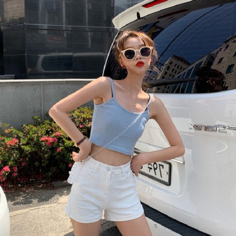 Áo Croptop Hai Dây Màu Sắc Trơn Thời Trang Mùa Hè Cho Nữ