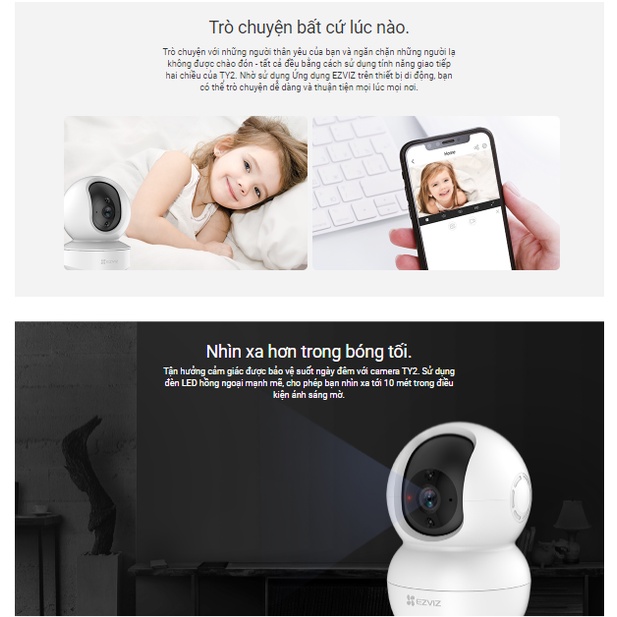 Camera WI-FI Trong nhà EZVIZ TY2-1080P, Smart IR Quan Sát Ban Đêm 10m, Đàm Thoại 2 Chiều, Theo Chuyển Động Thông Minh