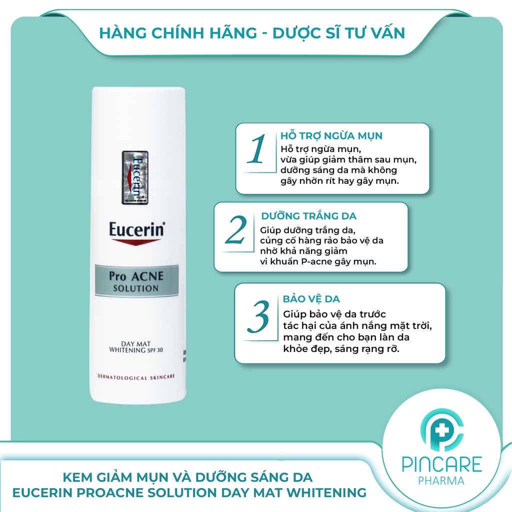 Kem dưỡng giảm mụn trắng da Eucerin ProAcne Solution Day Mat Whitening SPF30 50ml - Hành chính hãng - PinCare
