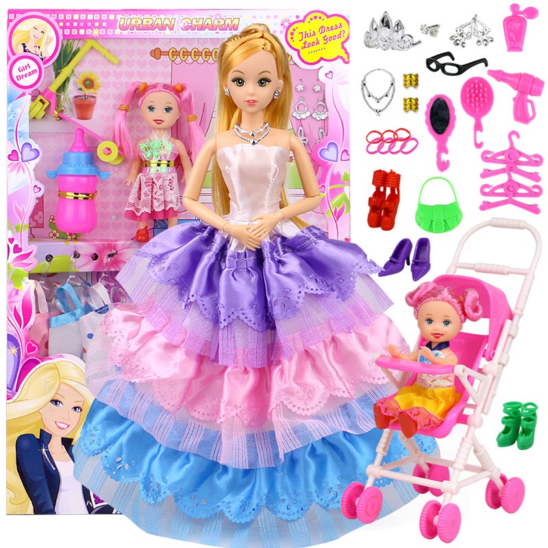 ăn mặc hello barbie búp bê set hộp quà cô gái công chúa trẻ em chơi nhà đồ biệt thự shop