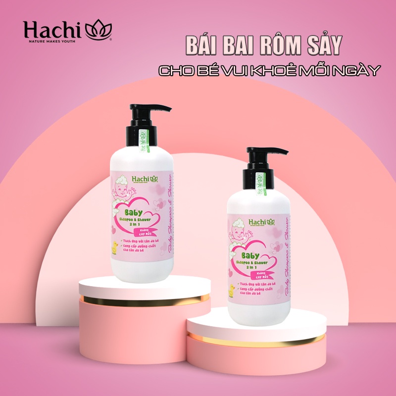 Dầu tắm gội trẻ em Hachi 2 Trong 1 Không Cay Mắt Dành Cho Bé 350ml Màu Hồng