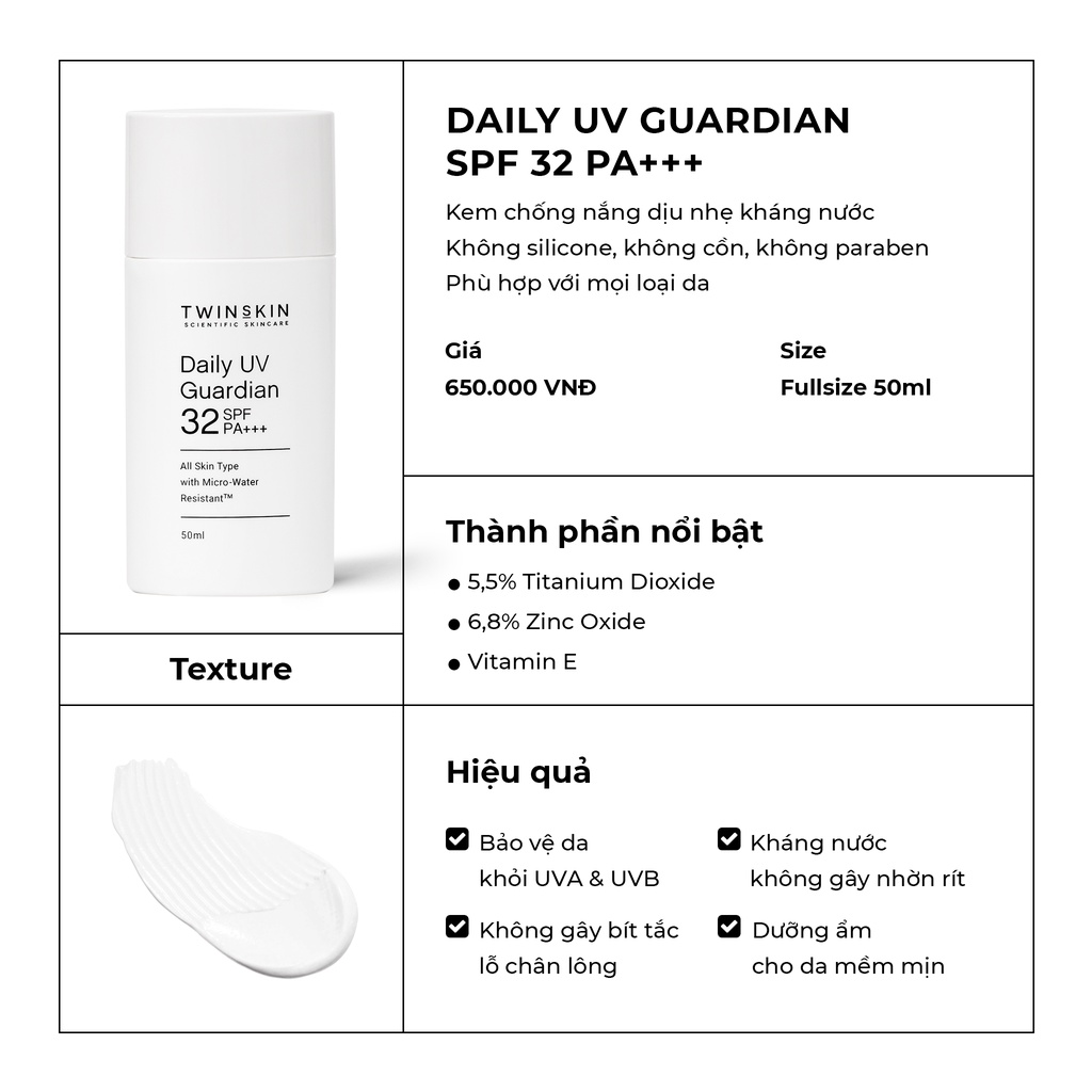 Daily UV Guardian SPF 32 PA+++ – Kem Chống Nắng Dịu Nhẹ Kháng Nước