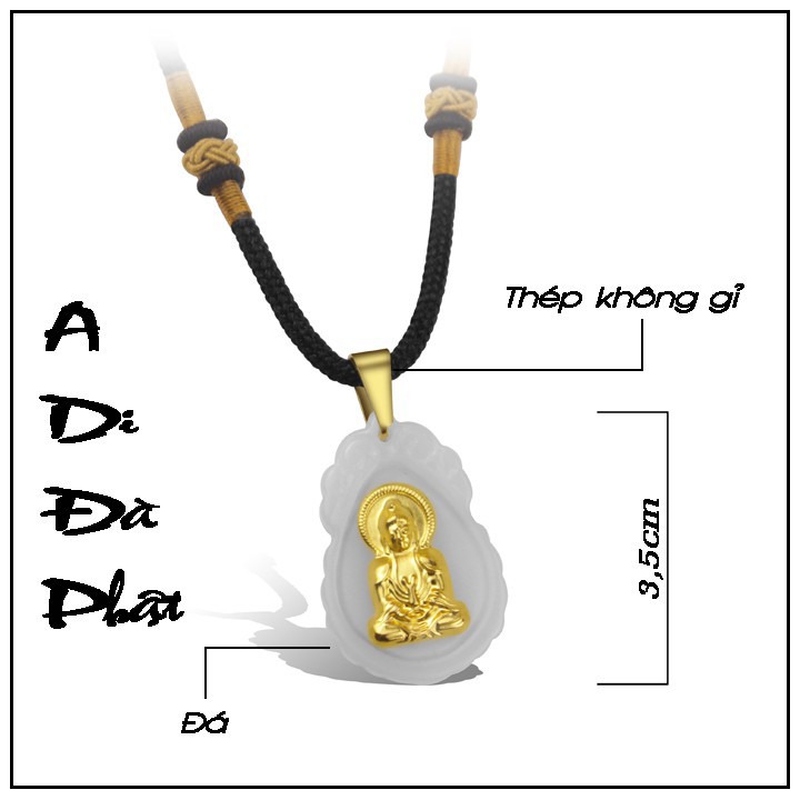 Mặt Phật Đá Phỉ thúy dát vàng - Tặng kèm dây đeo handmade phong thủy Pitaca