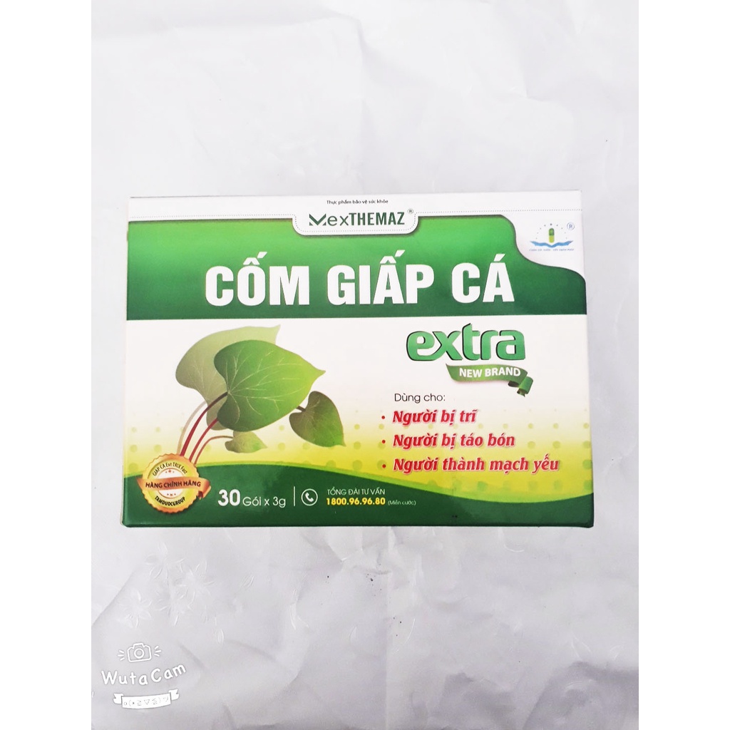 Gói uống CỐM GIẤP CÁ EXTRA (Hộp 30 gói), giảm các triệu chứng của trĩ và tăng sưc bền thành mạch; hỗ trợ nhuận tràng