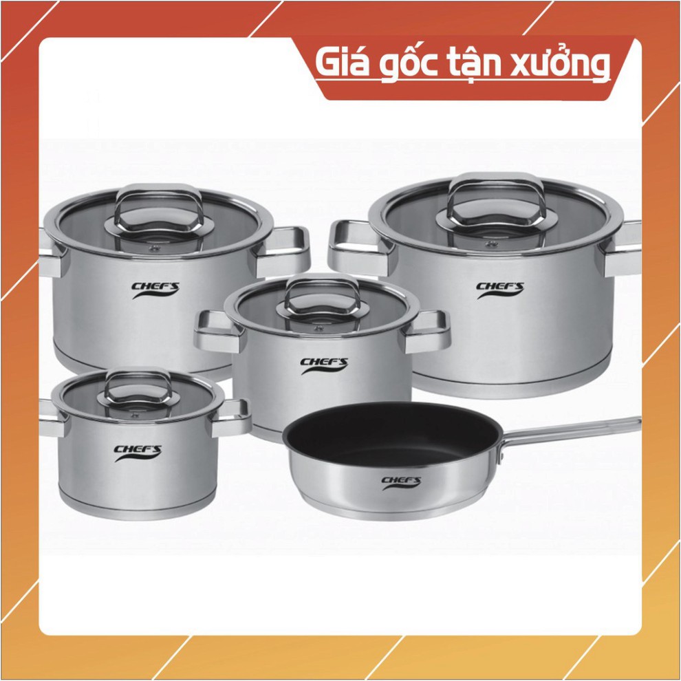 Bộ nồi inox Chefs EH-CW6304 vung kính 5 chiếc  dùng được bếp từ Hàng chính hãng