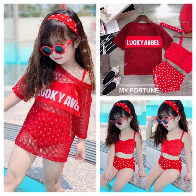 SET BIKINI BÉ GÁI 4 CHI TIẾT ( BIKINI- TUBAN- ÁO LƯỚI)