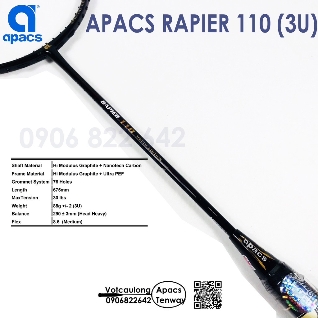 [Vợt cầu lông Apacs Rapier 110 - 3U] Vợt 3U giá rẻ nhất so với các dòng vợt trên thị trường