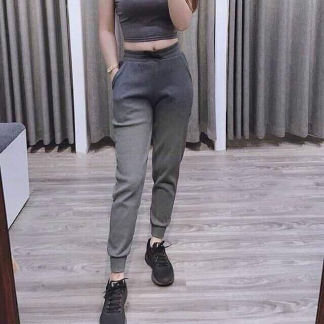 Quần jogger nữ thể thao bo gấu vải tăm có dây rút M555
