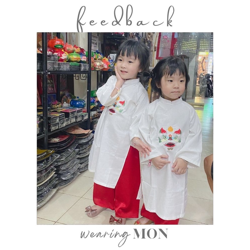 Set Áo Dài Bé Gái Thêu Lân Chất Liệu Linen Thoáng Mát