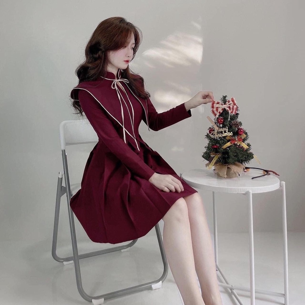 Đầm Tiểu Thư Cổ Trụ Cột Nơ Xinh Xắn - D0468