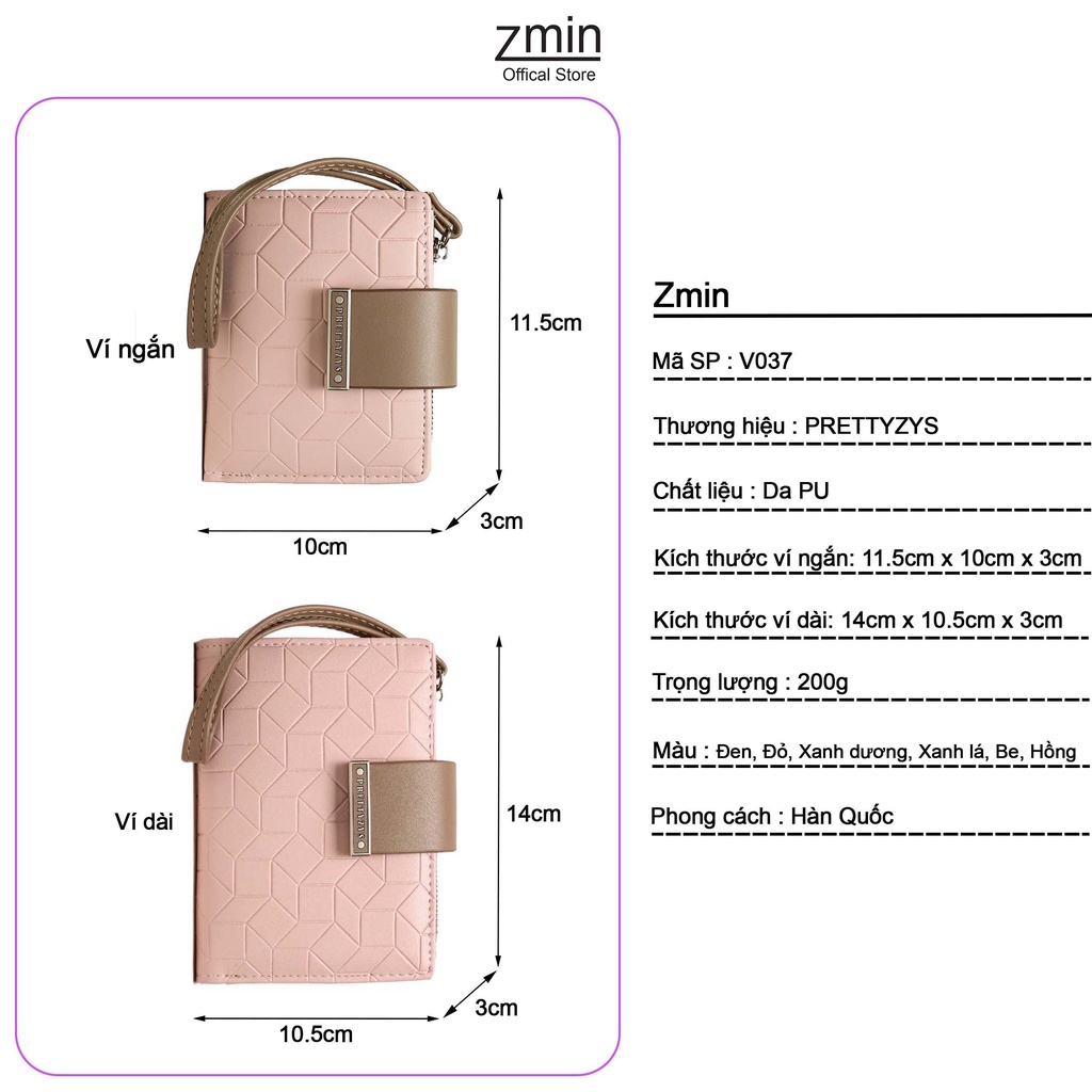 Ví bóp nữ ngắn mini cầm tay Zmin, chất liệu da cao cấp có thể bỏ túi - V037