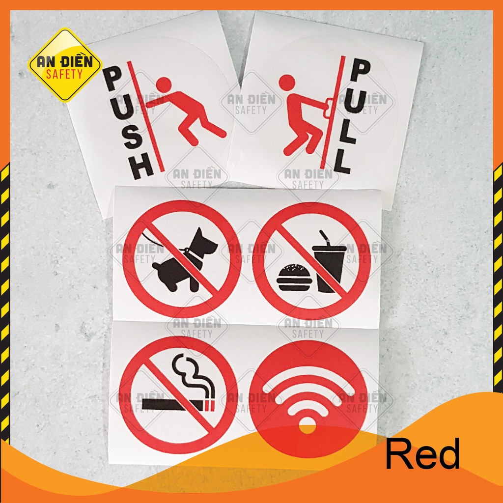 Bộ 6 Sticker Biển Báo dán cửa kính No Smoking, No Pets, No Food, Free Wifi, Push Pull