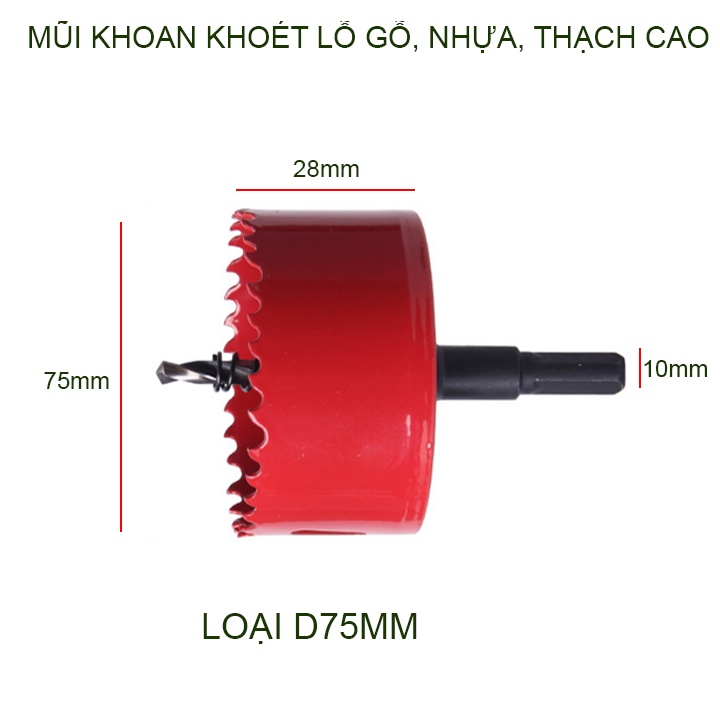 Mũi khoan khoét lỗ gỗ, nhựa, kim loại mềm, thạch cao đường kính D65-140mm