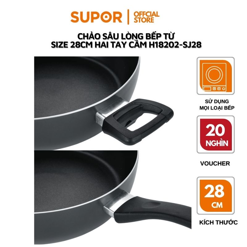 Chảo bếp từ sâu lòng Supor H18201-SJ28 hai quai hàng chính hãng